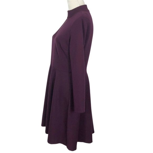 T Tahari Womens 12 Large Mock Neck Long Sleeves Fit & Flare Dress Purple Ponte - Picture 10 of 12